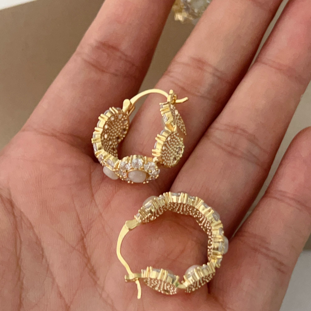 Pave cat eye stone hoop