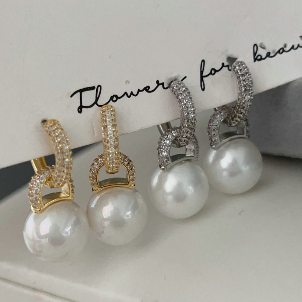 Pave pearl drop earrings