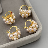 Pave pearl ball earrings
