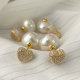 Pave heart pearl earrings