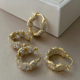 Pave cat eye stone hoop
