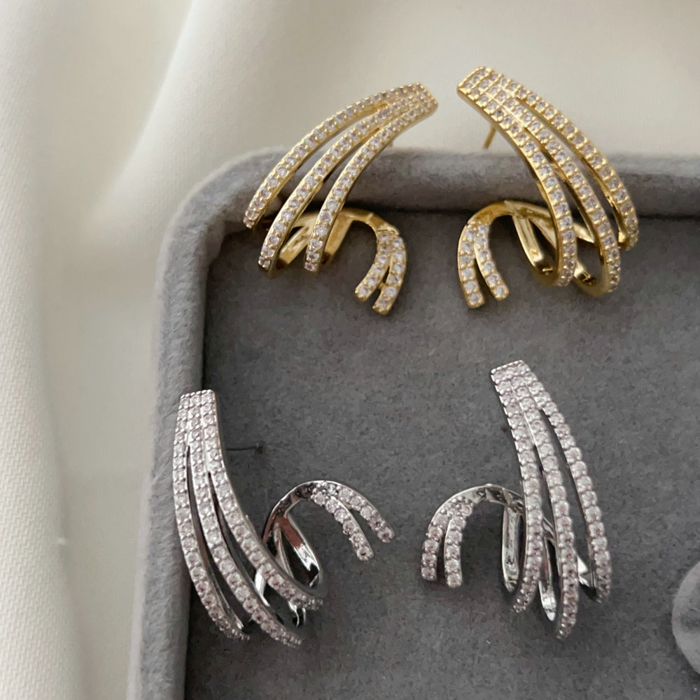 Pave zircon fan earrings