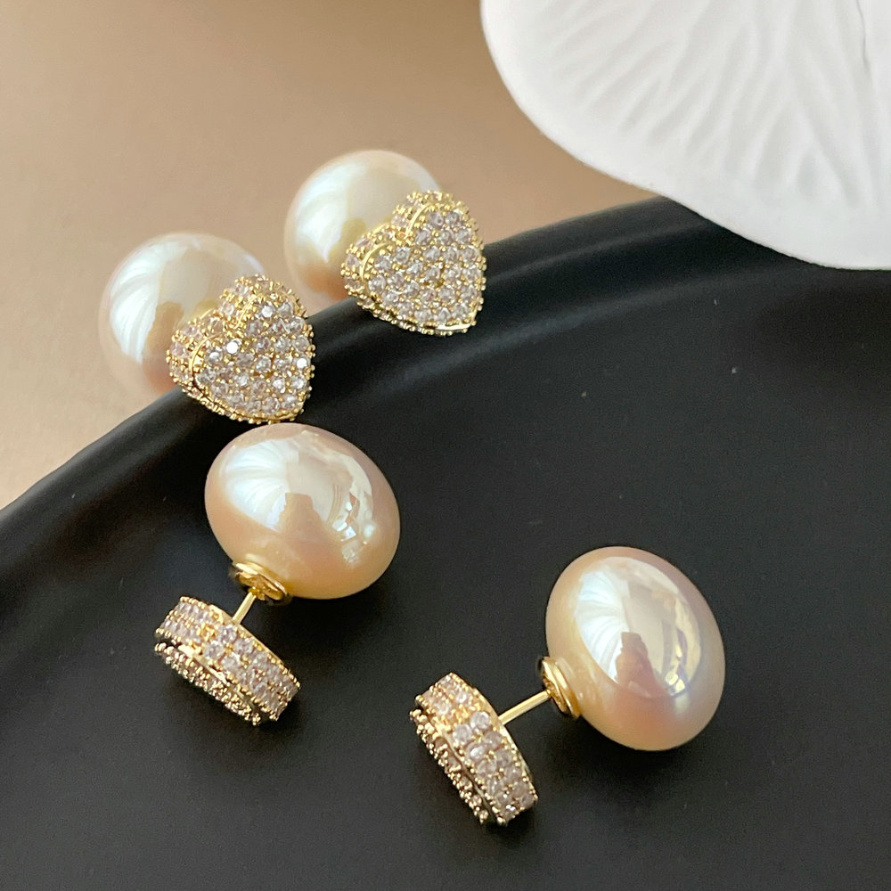 Pave heart pearl earrings