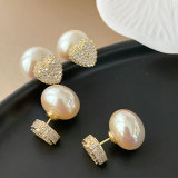 Pave heart pearl earrings