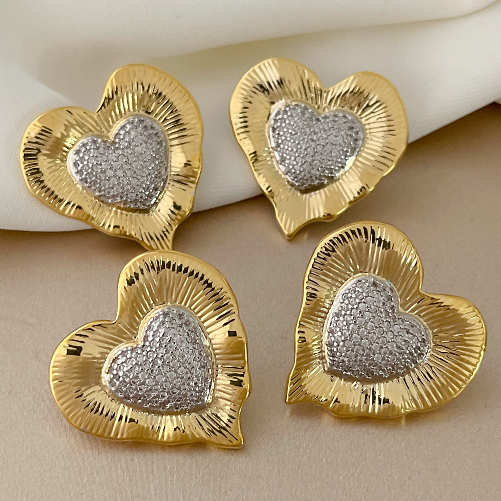 Pave zircon heart earrings