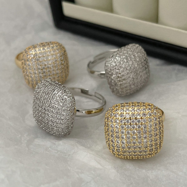 Pave zircon square ring