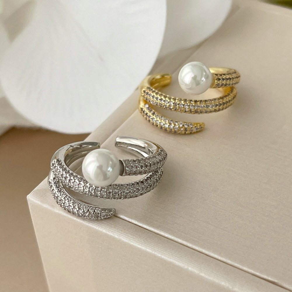 Pave nail pearl ring
