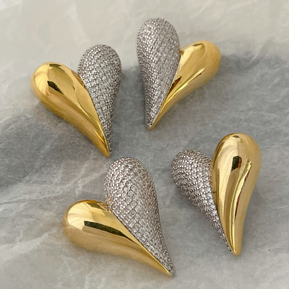 Pave zircon heart earrings