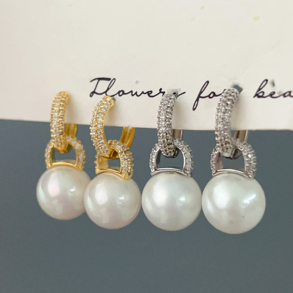 Pave pearl drop earrings