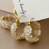 Pave cat eye stone hoop