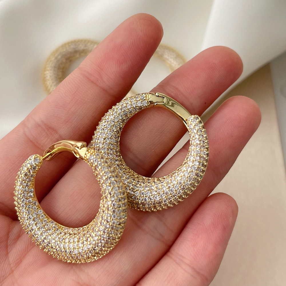 Pave zircon circle earrings