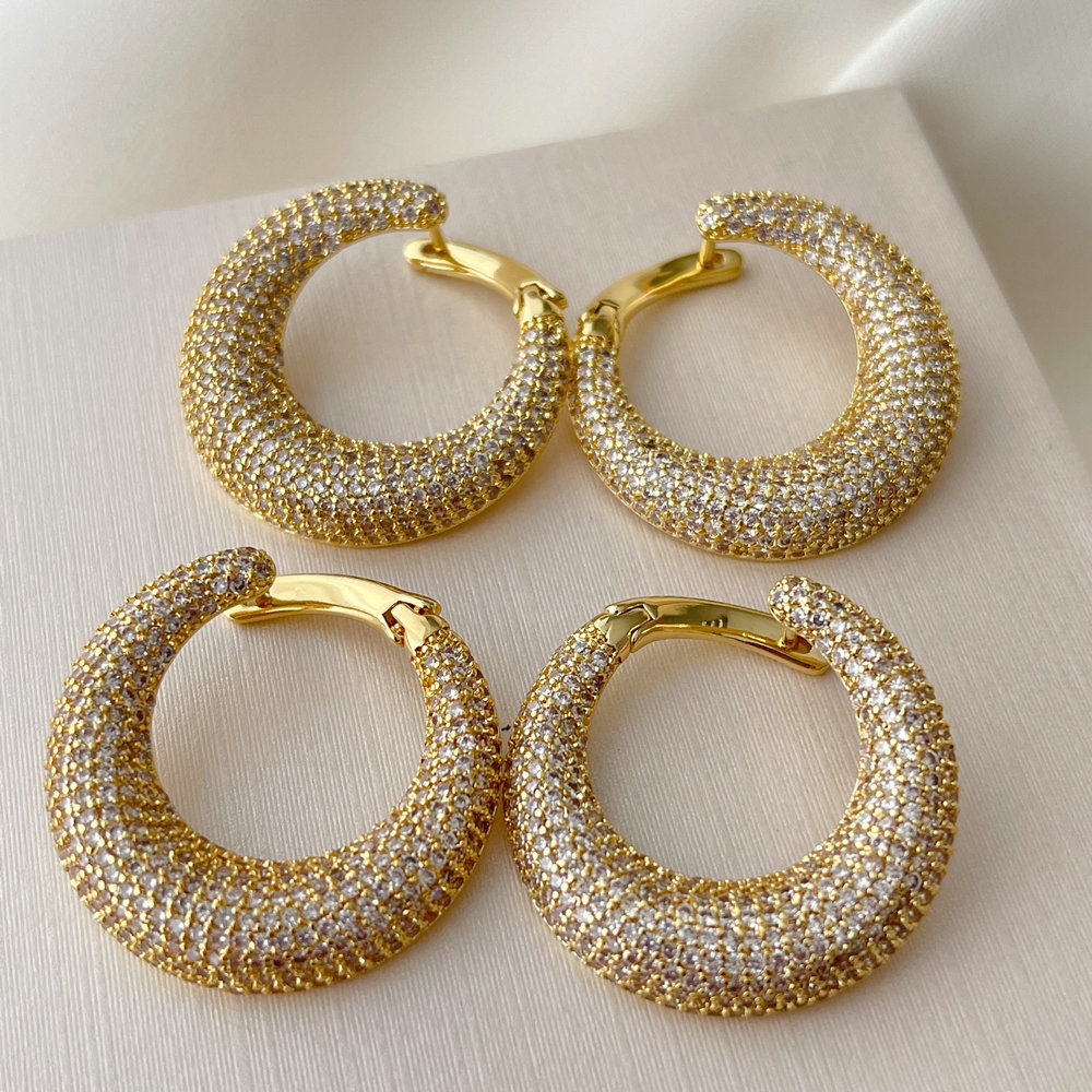 Pave zircon circle earrings