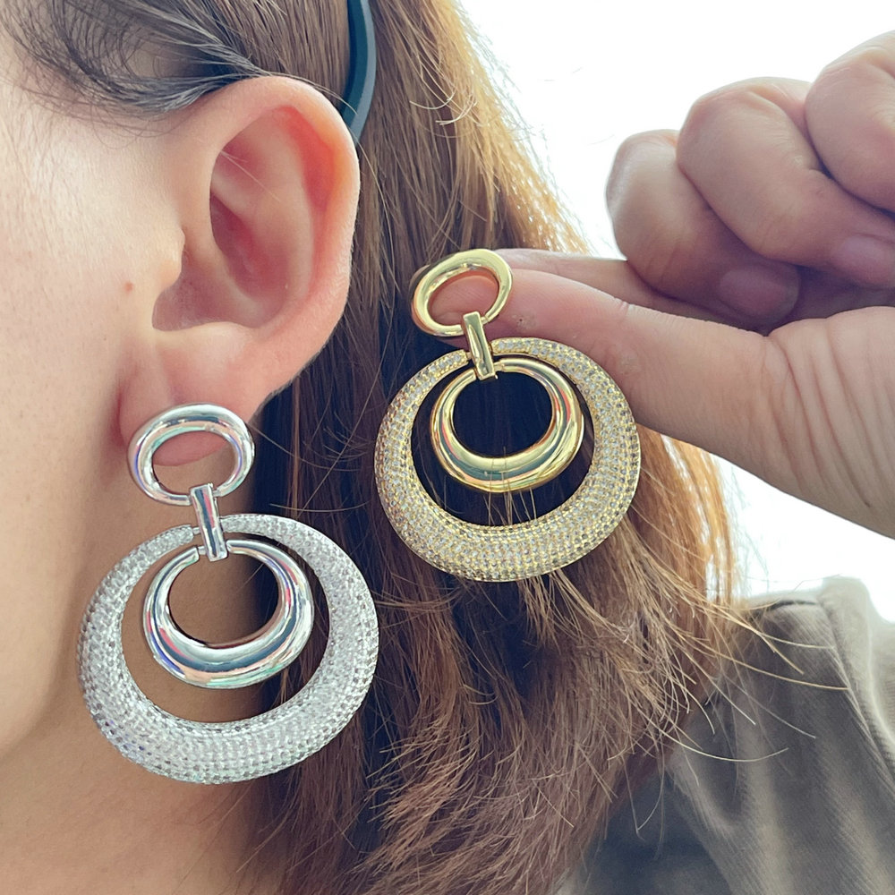 Pave chunky zircon circle shape earrings
