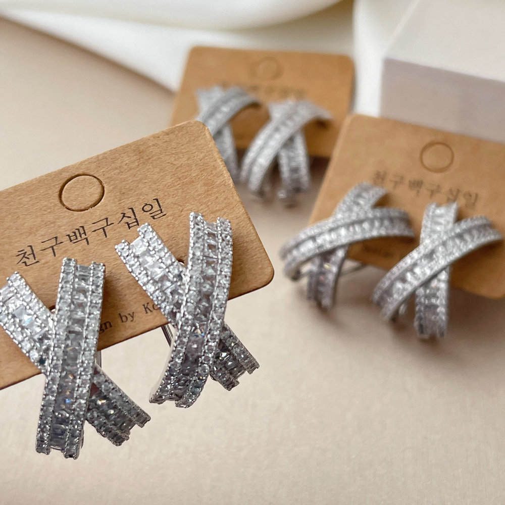 Pave zircon cross earrings