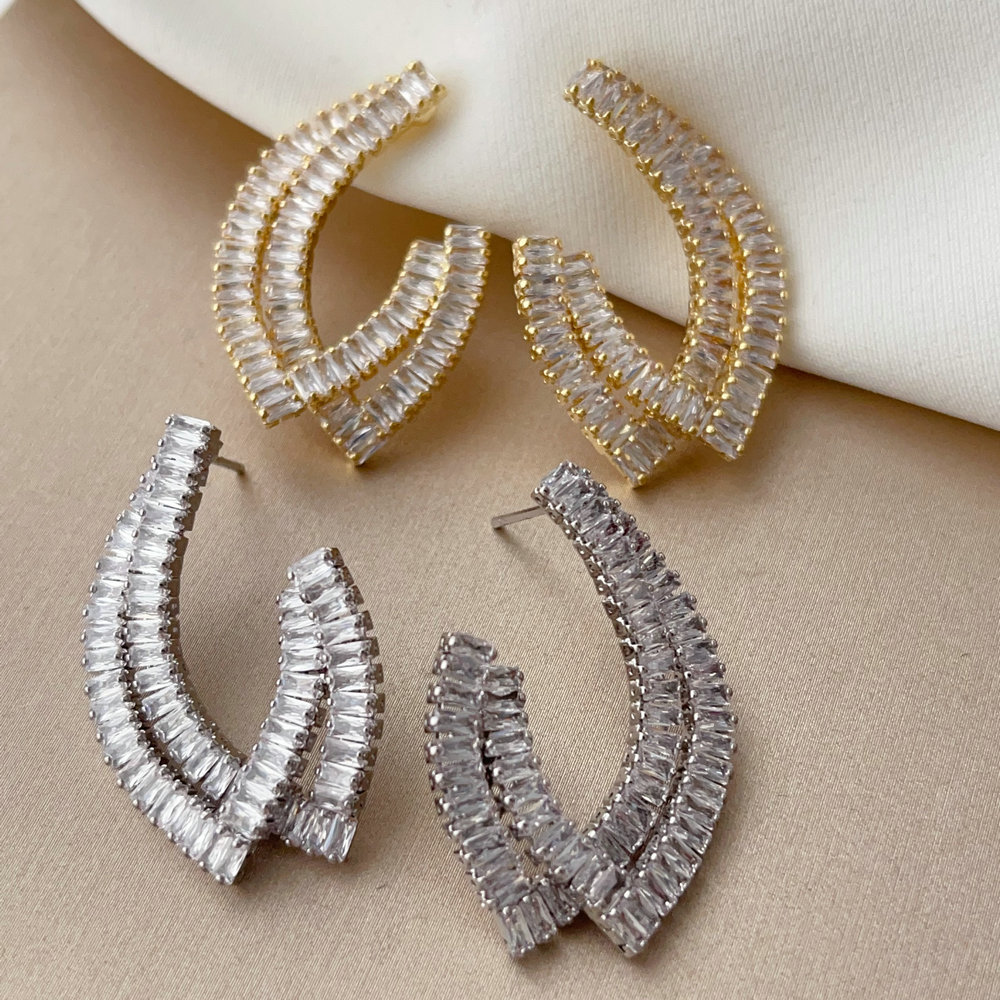 Pave zircon v shape earrings