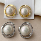 Pave round pearl earrings