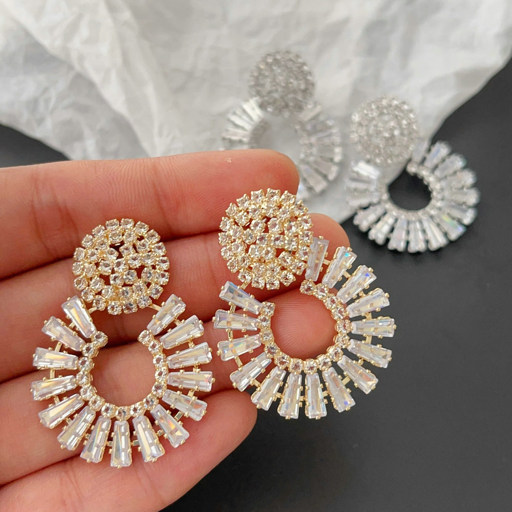 Pave zircon fan earrings