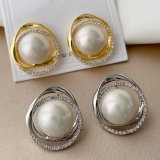 Pave round pearl earrings