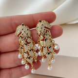 Pave zircon tiger pearl earrings