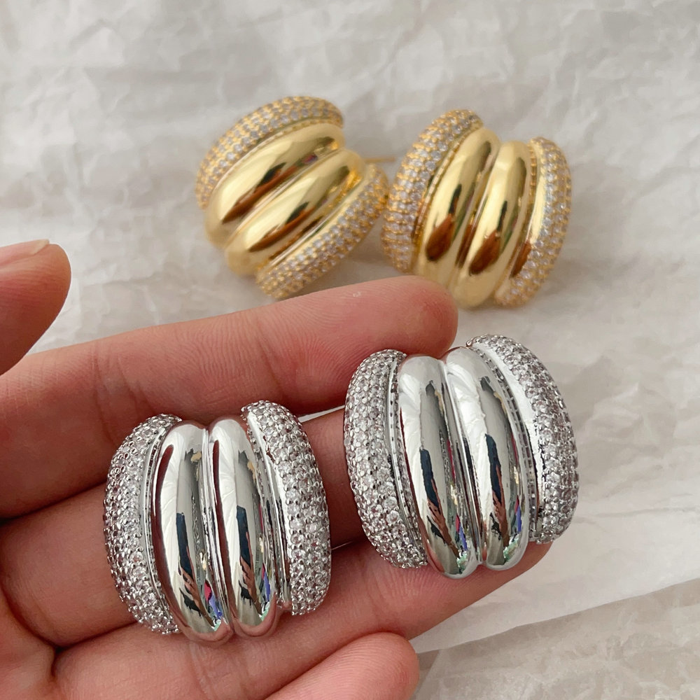 Pave zircon fan earrings