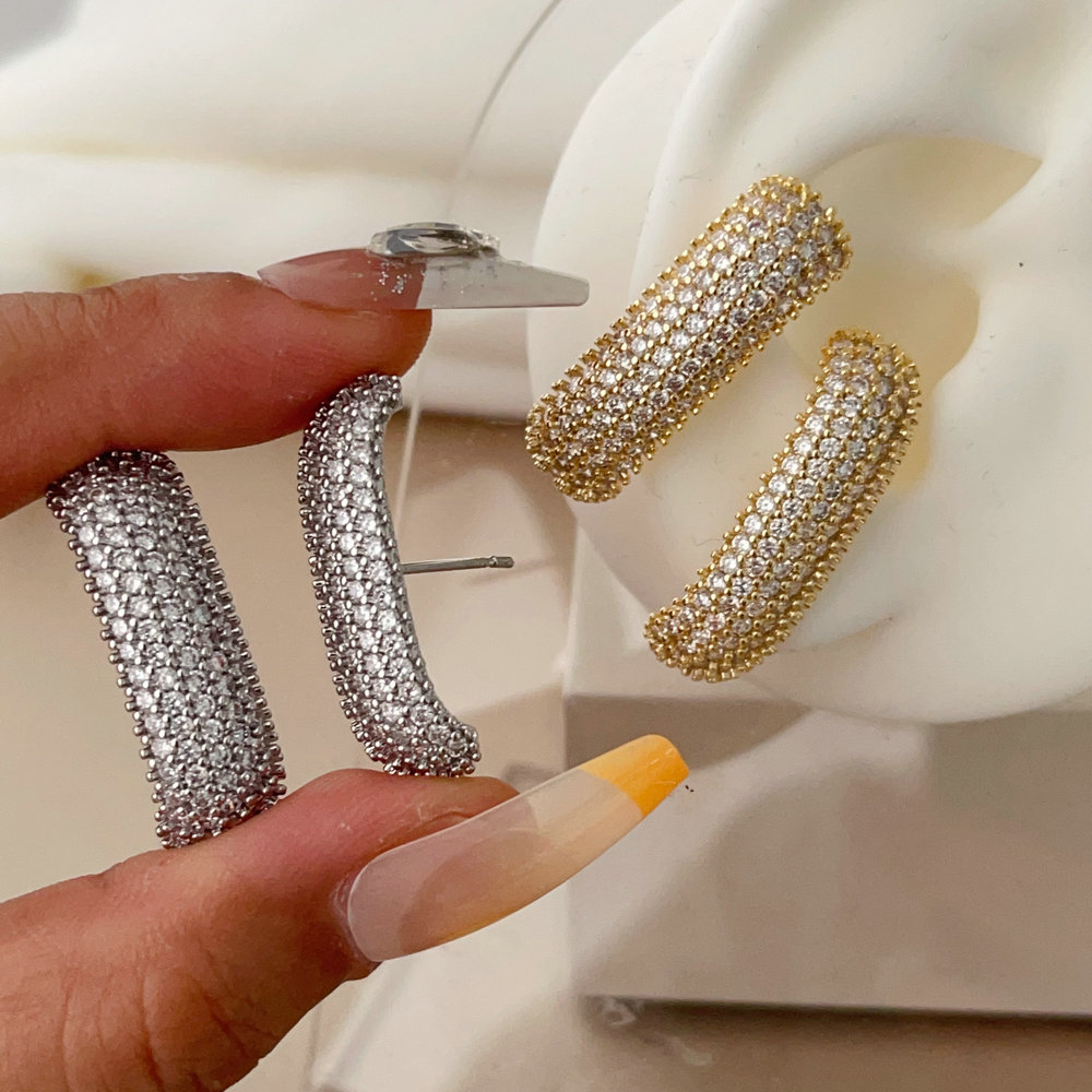 Pave zircon bar earrings