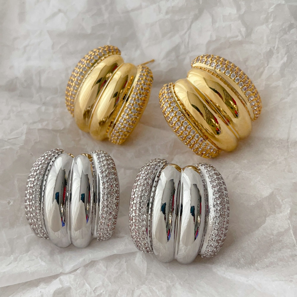 Pave zircon fan earrings