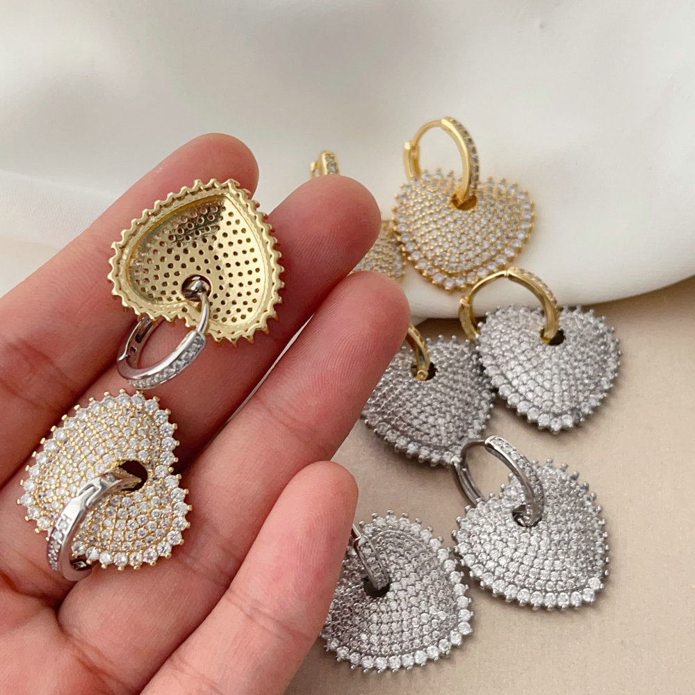 Pave zicon heart earrings