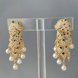 Pave zircon tiger pearl earrings