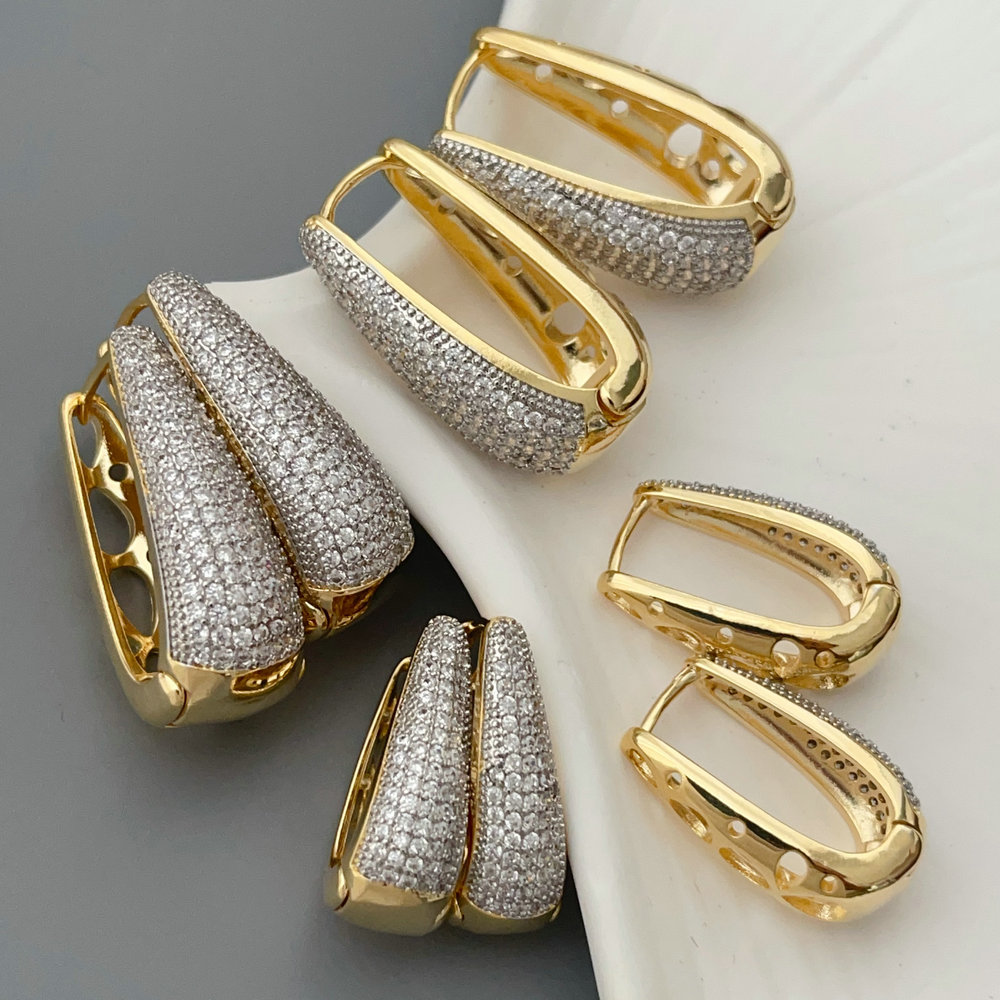 Pave zircon two tone earrings