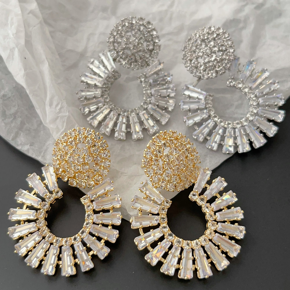 Pave zircon fan earrings