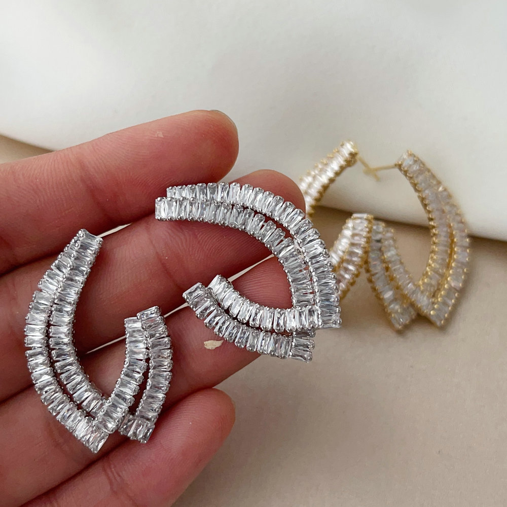 Pave zircon v shape earrings