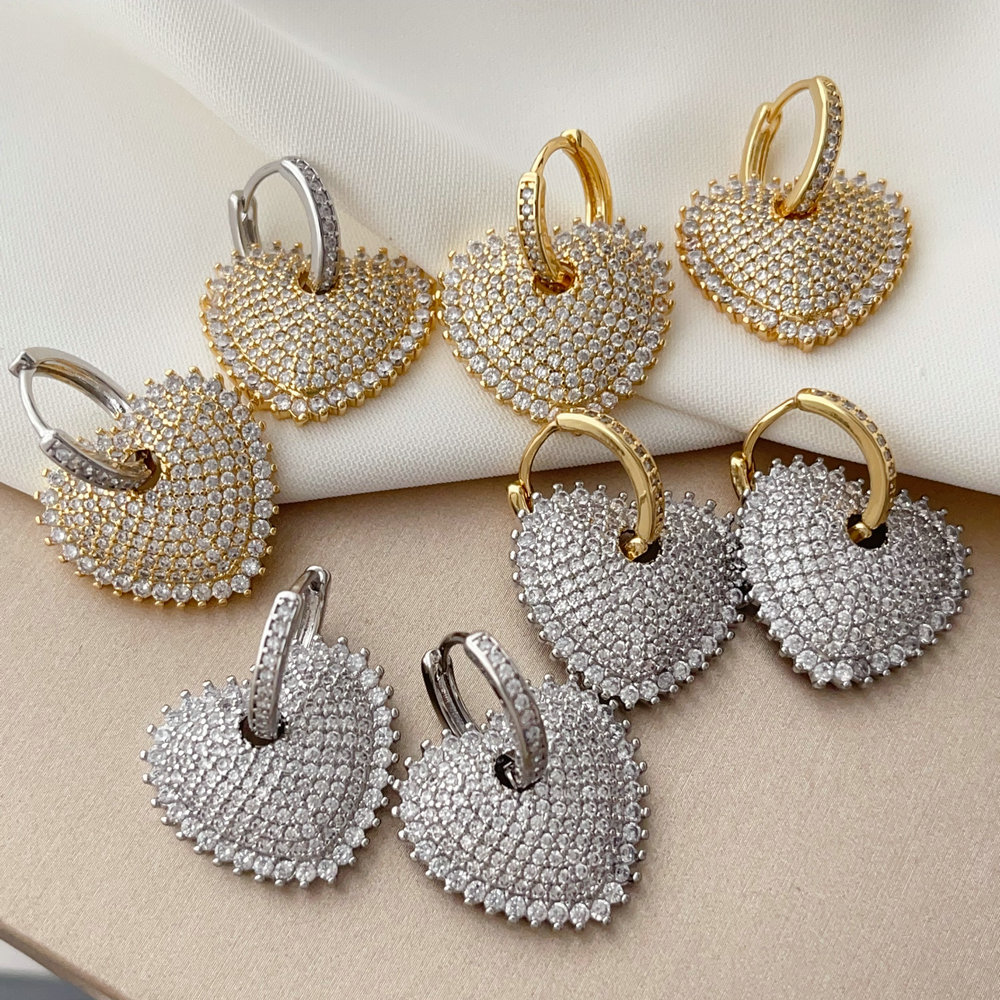 Pave zicon heart earrings