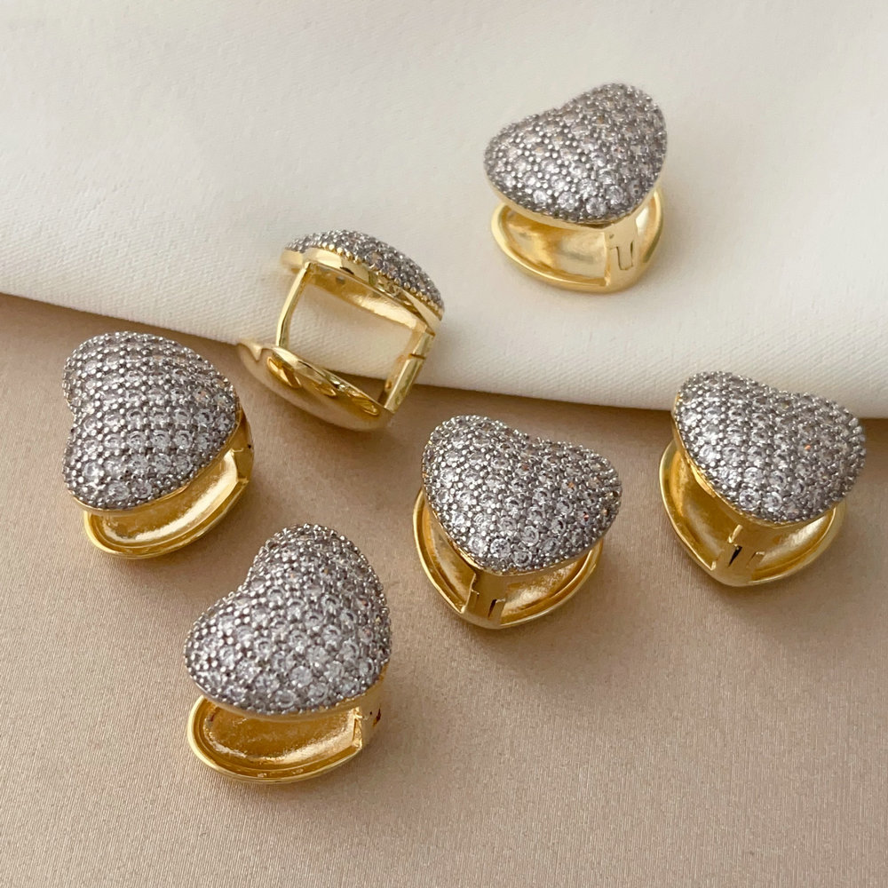 Pave two tone heart earrings