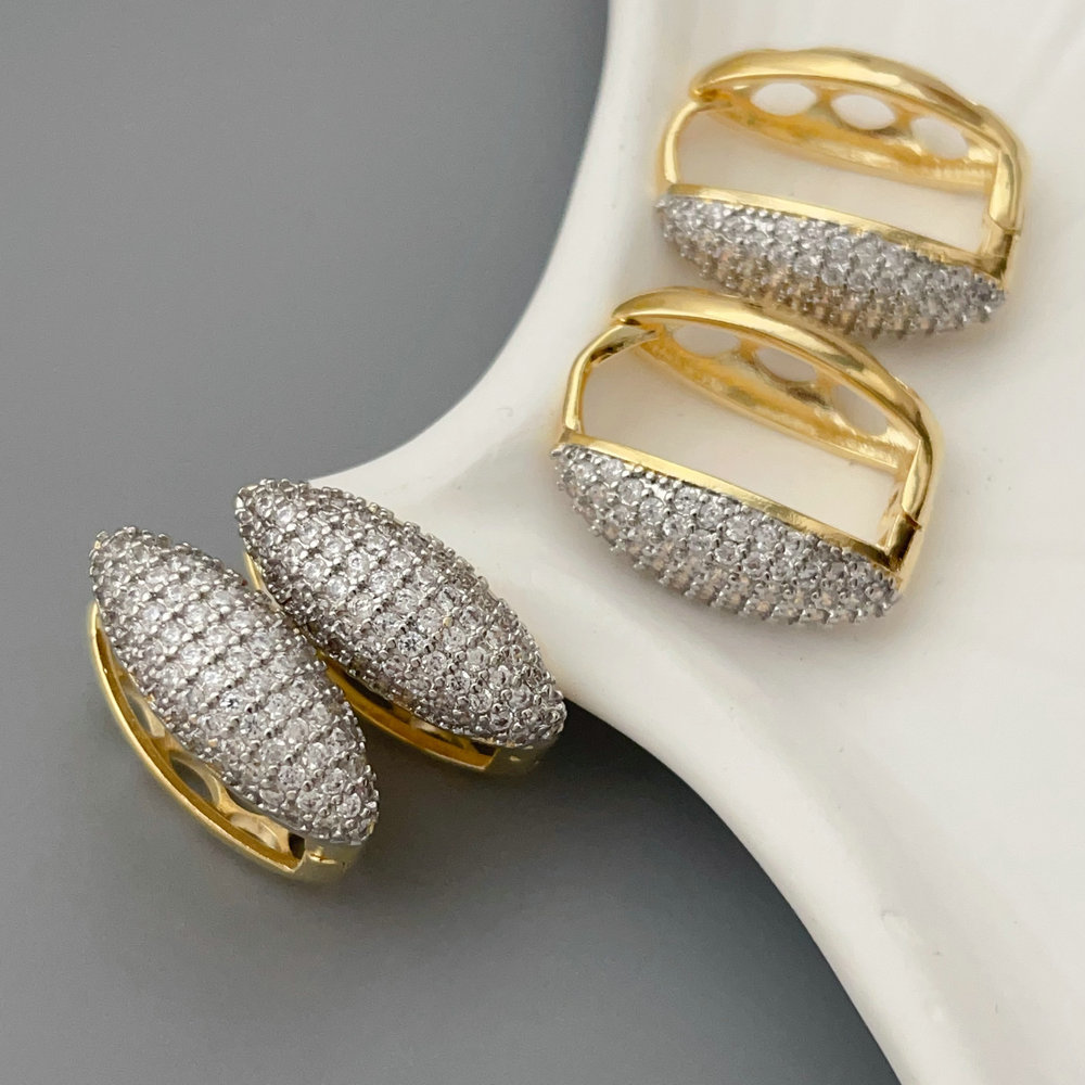 Pave two tone tear drop earrings