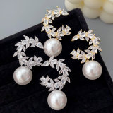 Pave zircon moon pearl earrings