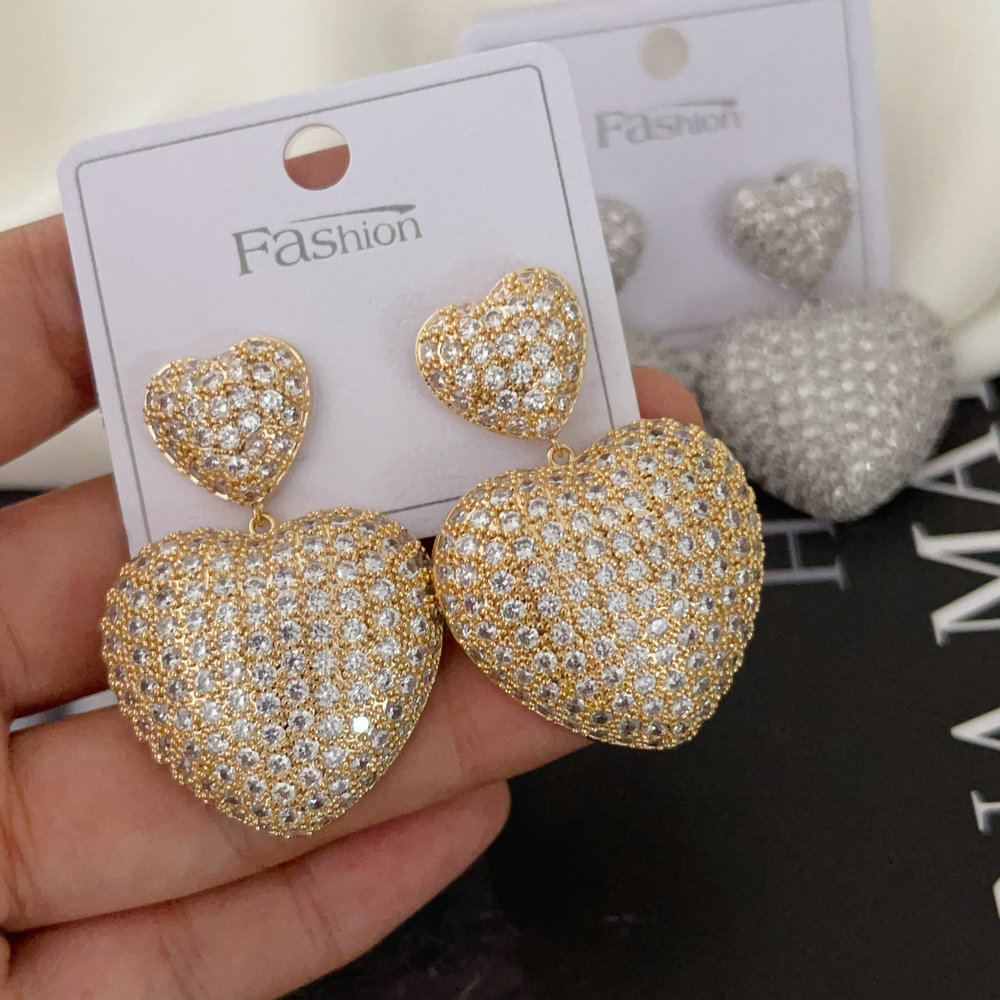 Pave zircon chunky heart earrings