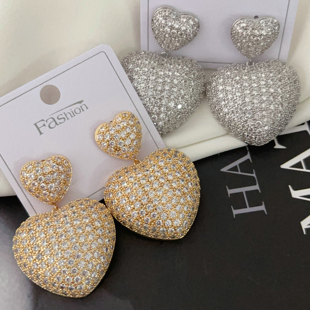 Pave zircon chunky heart earrings