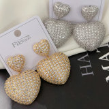 Pave zircon chunky heart earrings