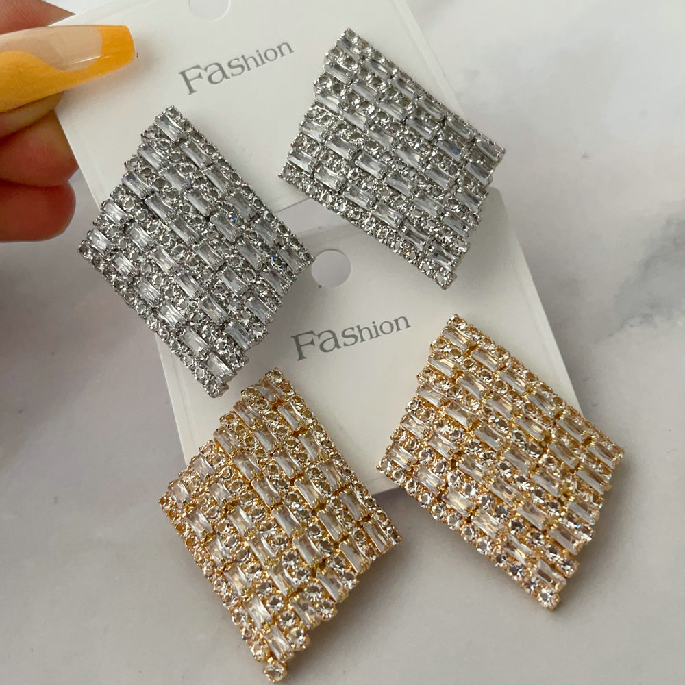Pave zircon square earrings