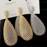 Pave zircon long drop earrings