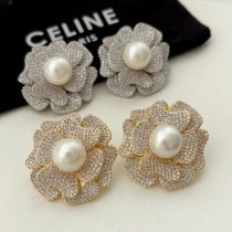 Pave zircon flower pearl earrings