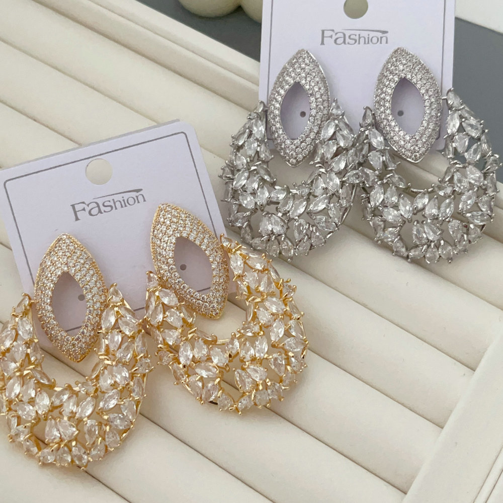 Pave zircon flower earrings