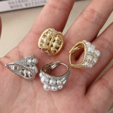 Pave triangle pearl earrings
