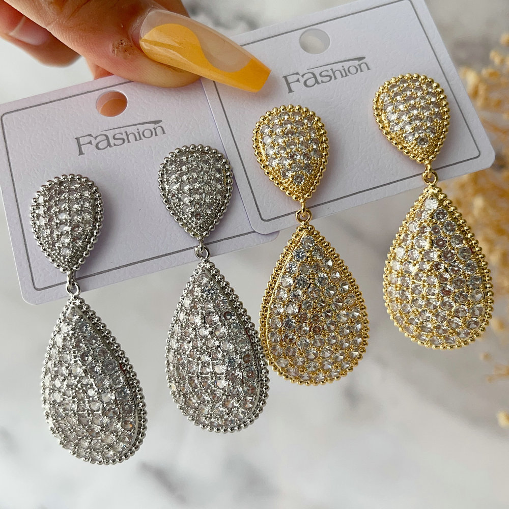 Pave zircon teardrop earrings