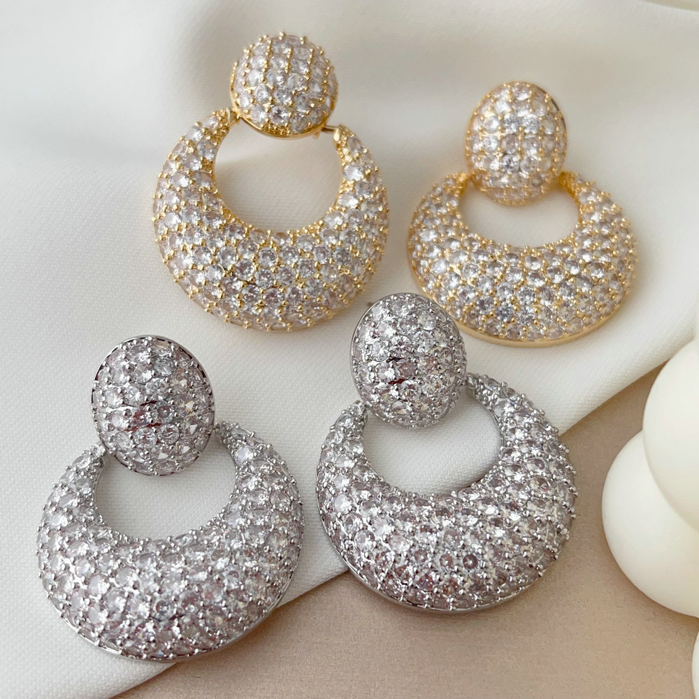 Pave zircon chunky circle earrings
