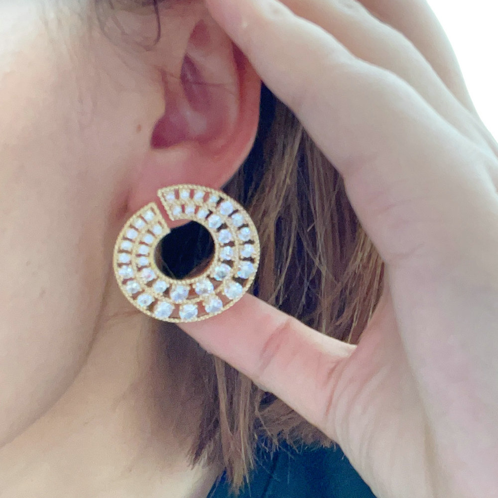 Pave zircon circle earrings