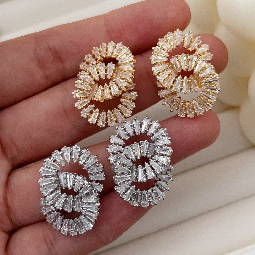 Pave zircon circle earrings