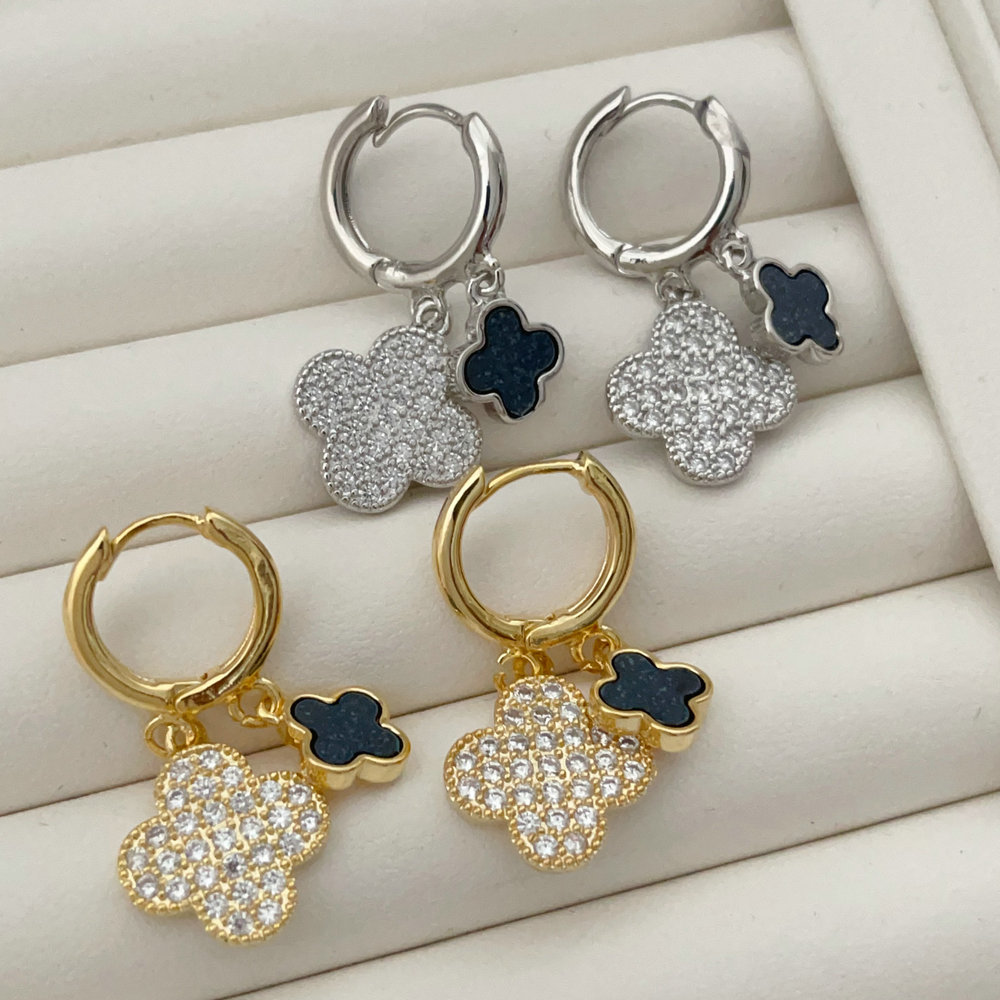 Pave clover charm earrings