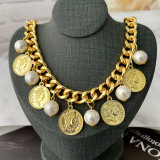 Chunky coin shell pearl necklace