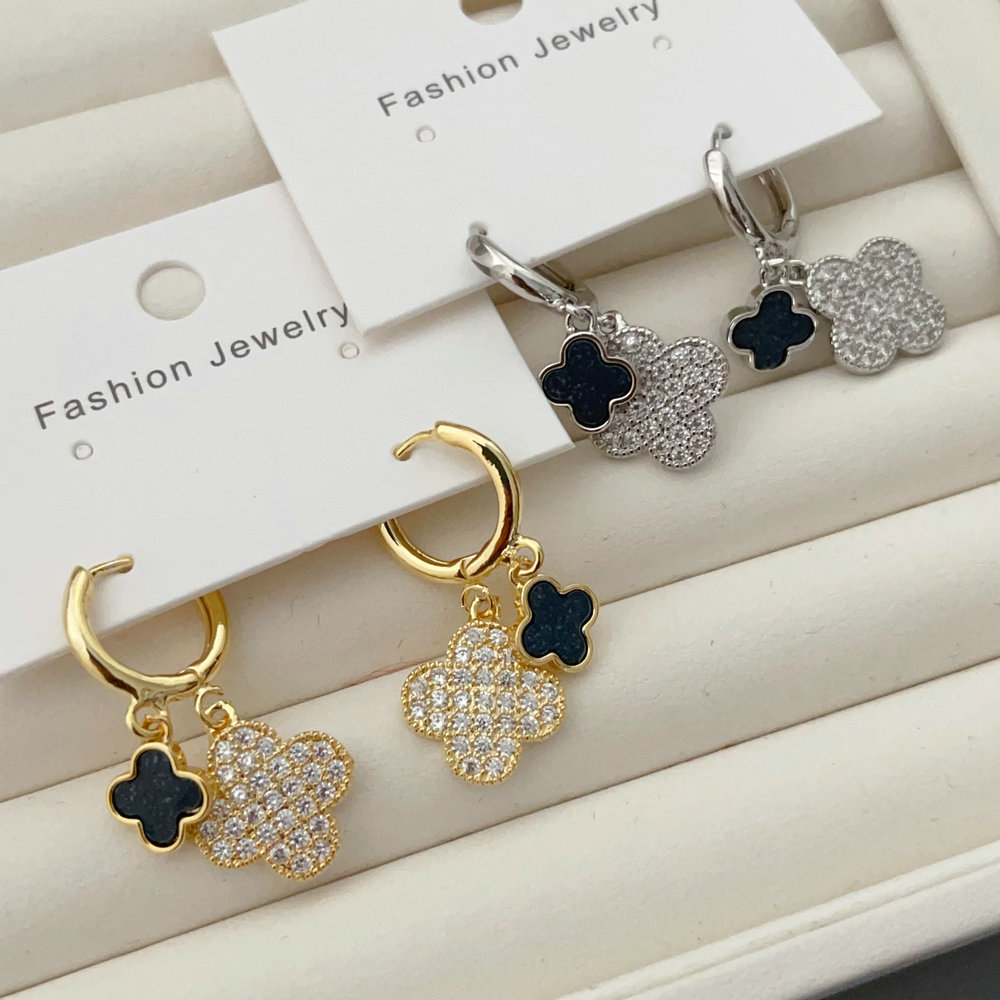 Pave clover charm earrings